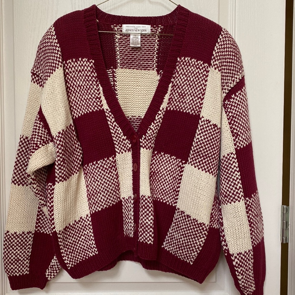 Drop Shoulders Oversized Button Down Plaid Cardig… - image 1